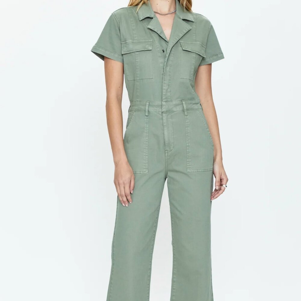 Pistola Makenna Wide Leg Jumpsuit Size Large Short Sleeve Colonel Green